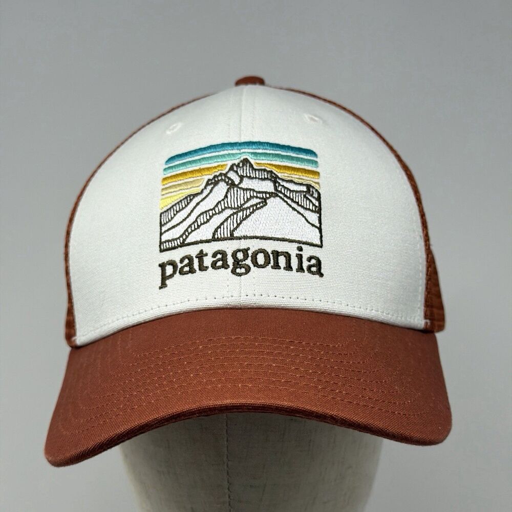 Patagonia Line Logo Ridge LoPro Trucker Hat White Brown Mesh Snapback NWT OSFA